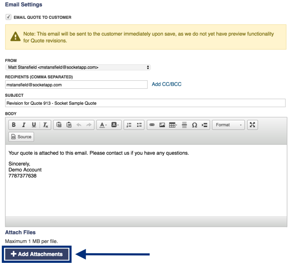 Product Feature: Email File Attachments | Quoter Software Inc